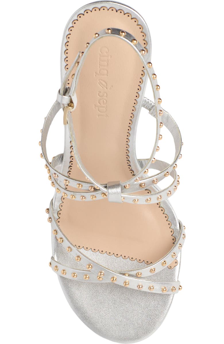 Cinq à Sept Blair Studded Metallic Sandal, Alternate, color, Silver/ Gold