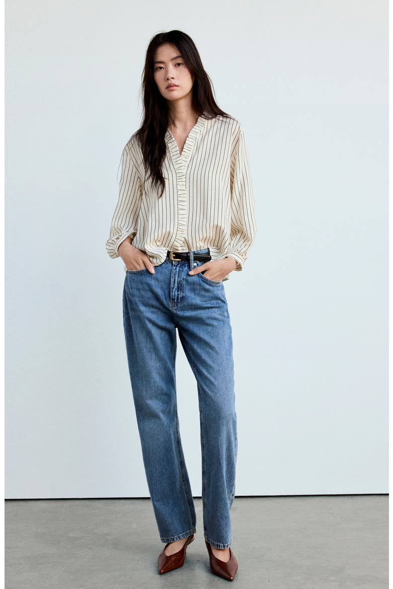 Stripe Ruffle Shirt, Alternate, color, ECRU