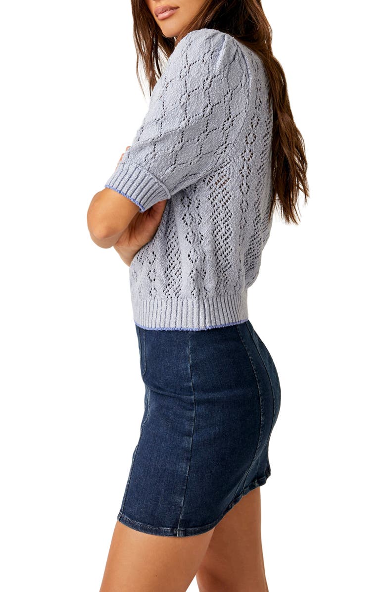 Free People Eloise Open Stitch Puff Shoulder Sweater, Alternate, color, Falling Water Combo