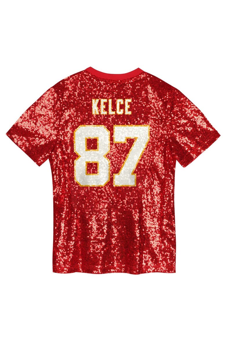 Girls Youth Travis Kelce Red Kansas City Chiefs Sequin V-Neck Fashion Jersey, Alternate, color, Red