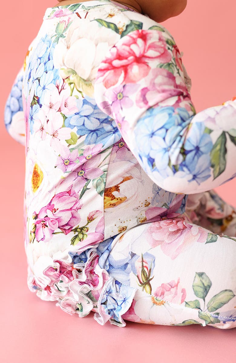 Posh Peanut Cynthia Floral Ruffle Fitted Footie Pajamas, Alternate, color,