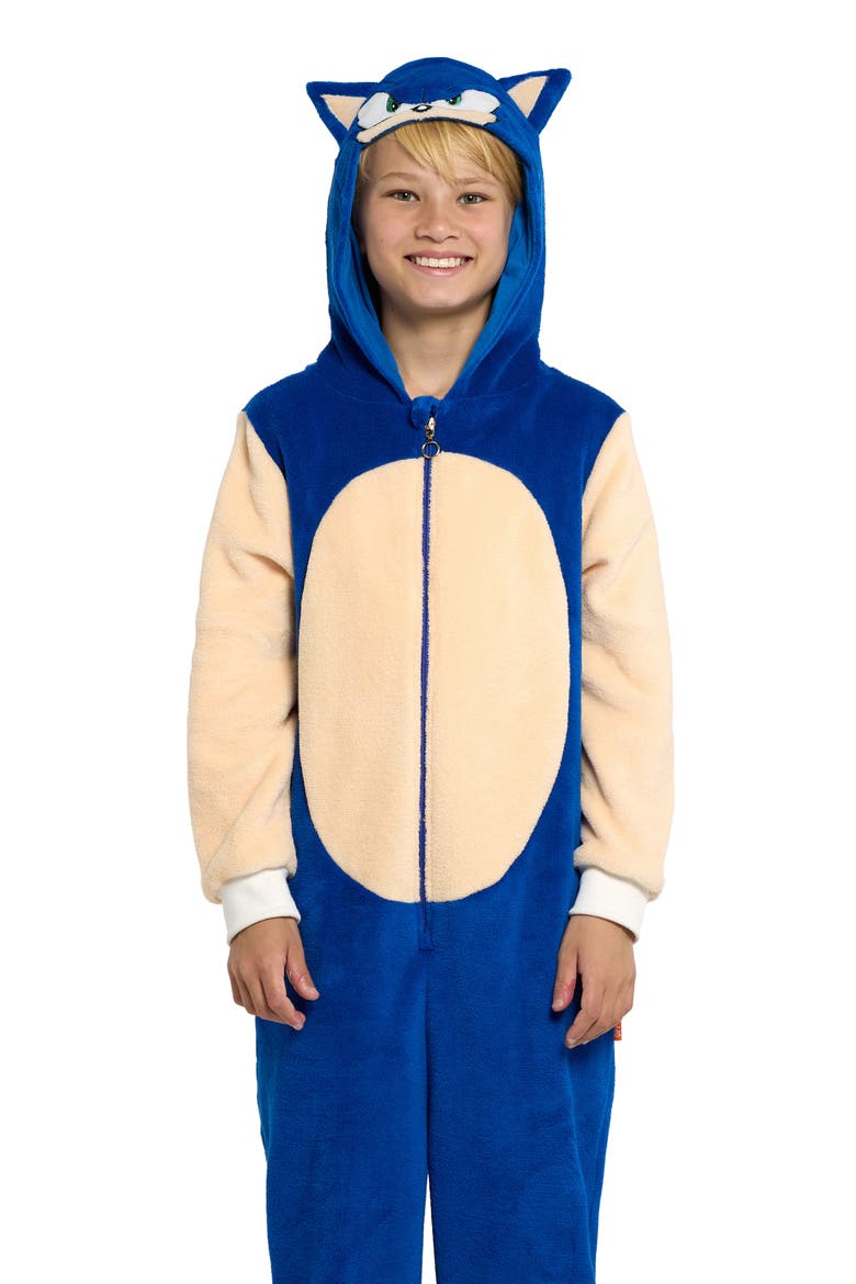 Kids' Sonic the Hedgehog® One-Piece Hooded Jumpsuit, Alternate, color, BLUE