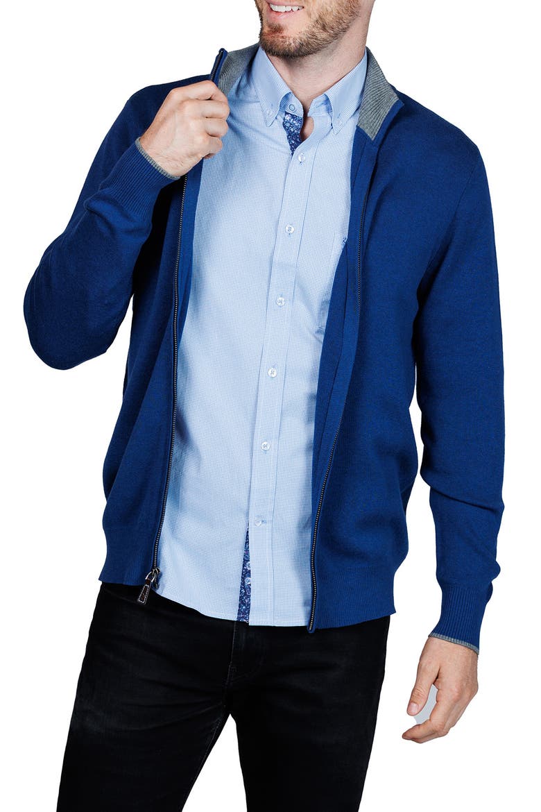Fine Knit Full Zip Jacket, Alternate, color, NAVY