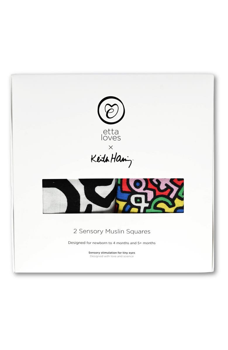ETTA LOVES Keith Haring 2-Pack Organic Cotton Muslin Squares, Alternate, color, Kh Print