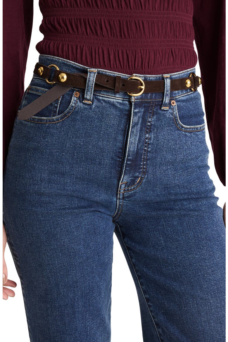 O-Ring Studded Suede Belt, Alternate, color, DARK CAROB