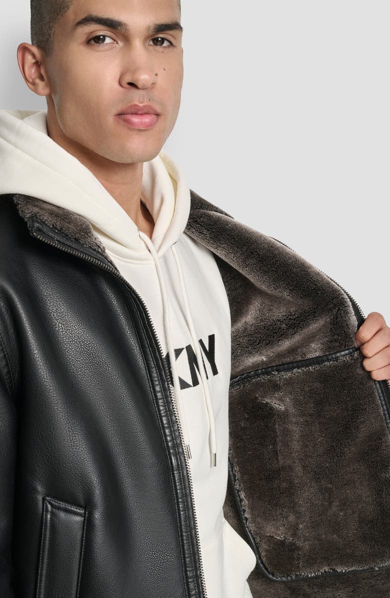 DKNY Faux Fur Lined Pebble Jacket, Alternate, color,