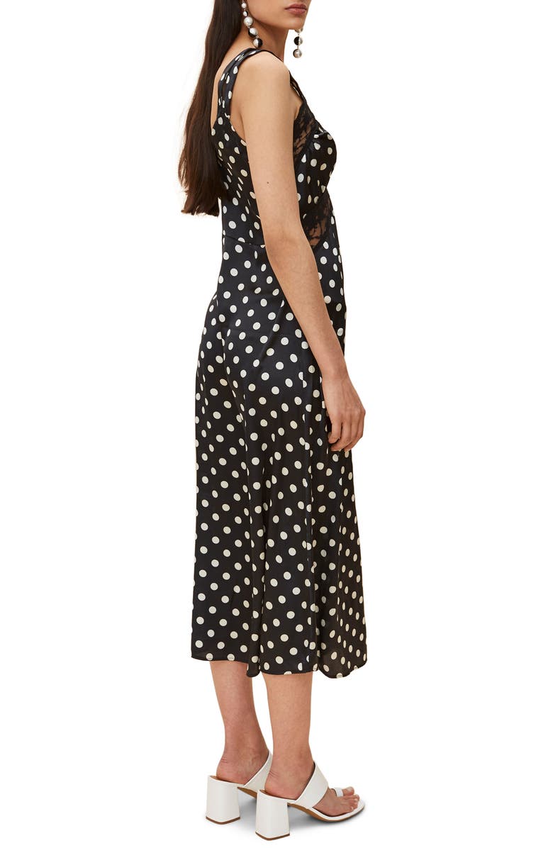 Topshop Polka Dot Lace Satin Slipdress, Alternate, color, 