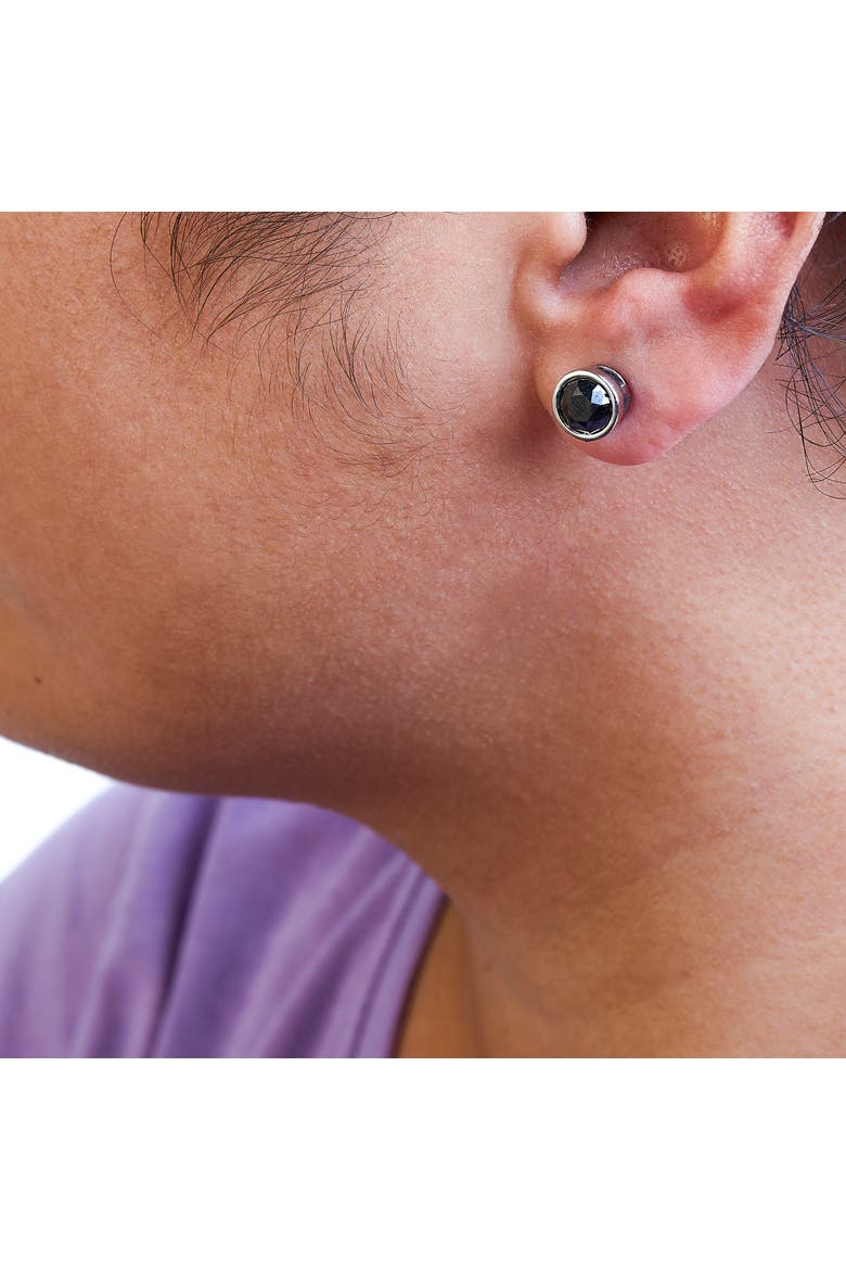 14K White Gold 3.00 Ct Black Diamond Bezel- Stud Earrings with Screw Backs, Alternate, color, White