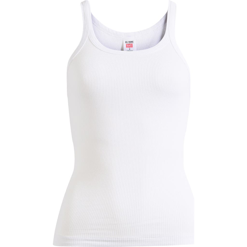 Re/done Ribbed Scoop-neck Fitted Tank In New Optic White