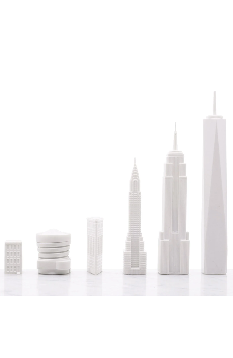 SKYLINE CHESS Chess Set Acrylic New York Edition with Marble Hatch Board, Alternate, color, White