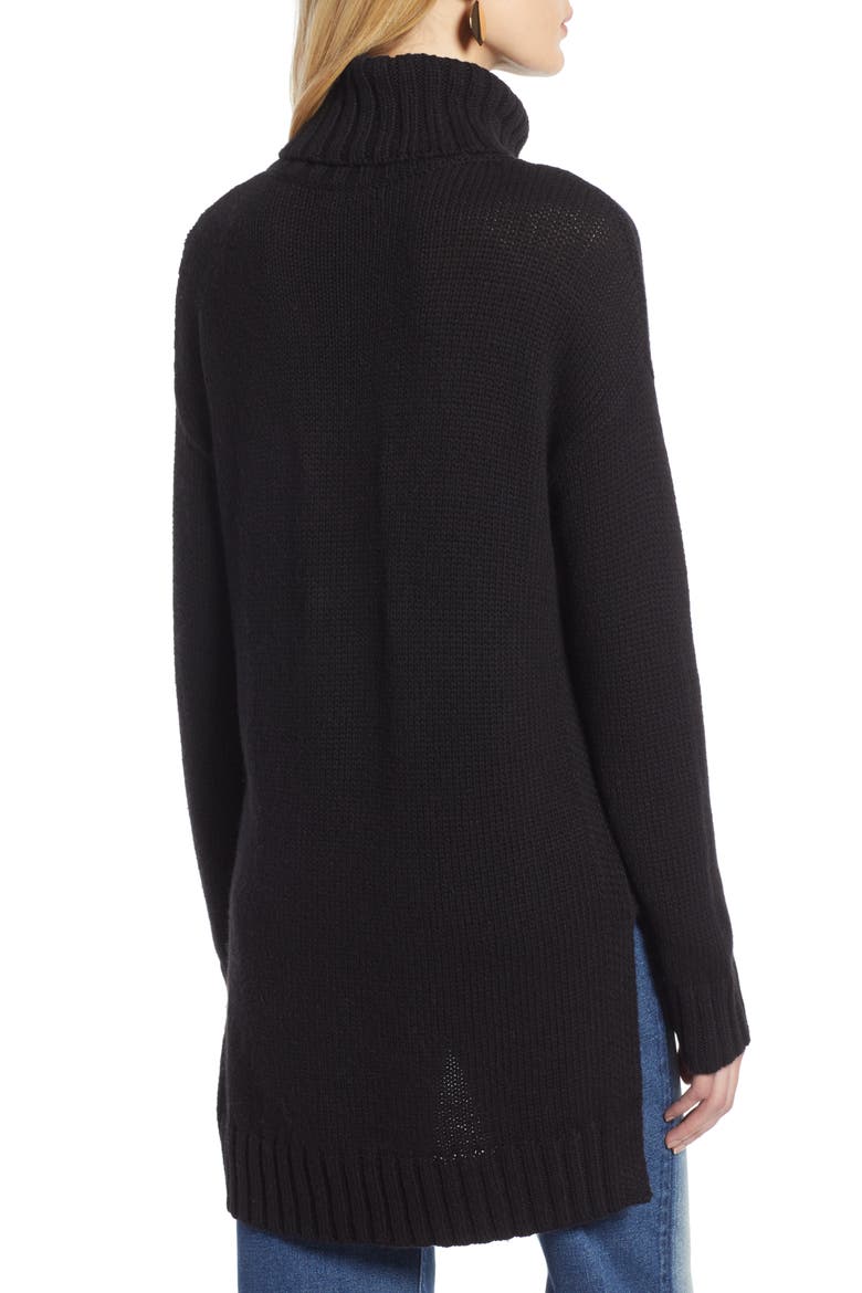 High/Low Turtleneck Sweater, Alternate, color, BLACK