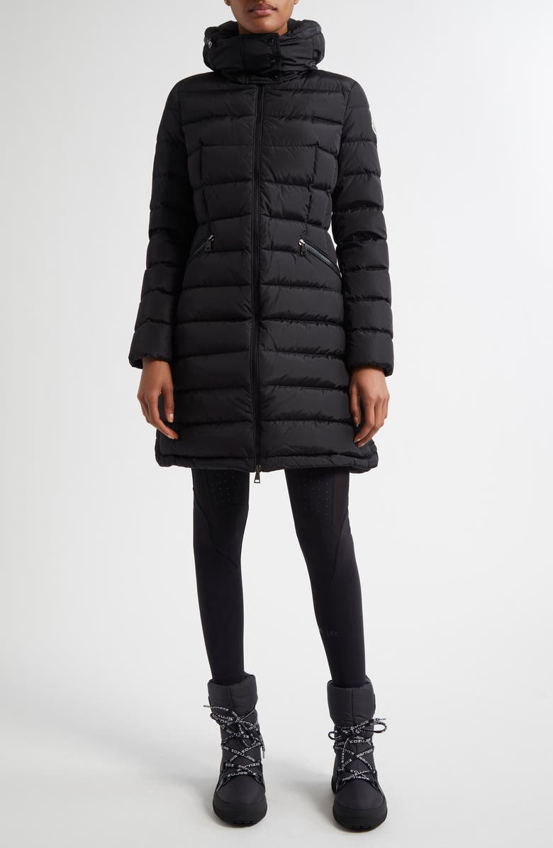 Moncler Flammette Down Coat, Alternate, color, Black/Black