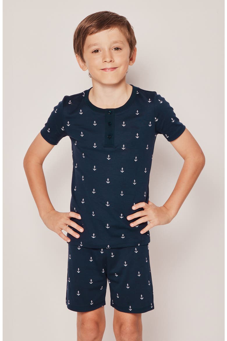 Kids' Print Fitted Two-Piece Pima Cotton Short Pajamas, Alternate, color, NAVY