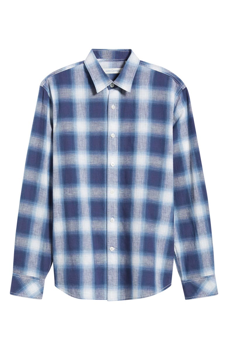 James Campbell Pamucak Regular Fit Plaid Cotton & Linen Button-Up Shirt, Alternate, color, Blue
