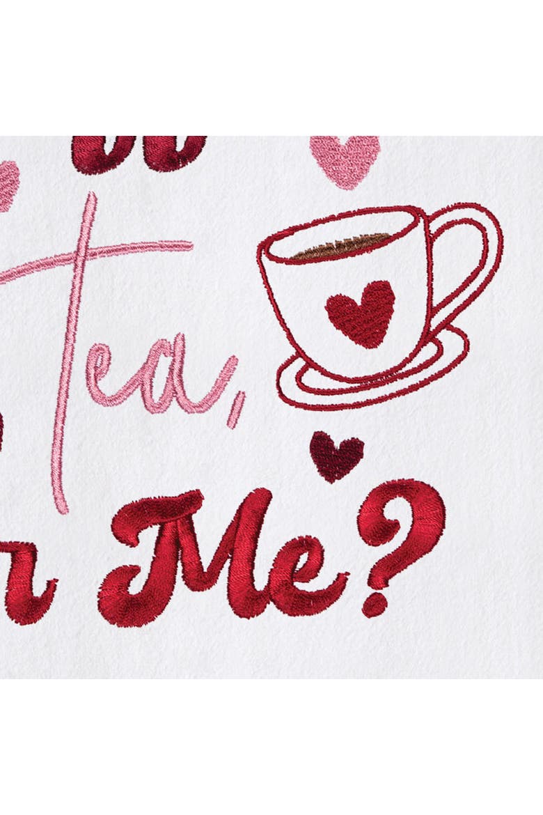 "Coffee Tea or Me" Embroidered 100% Cotton Flour Sack Valentine's Day Dishtowel, Alternate, color, Red