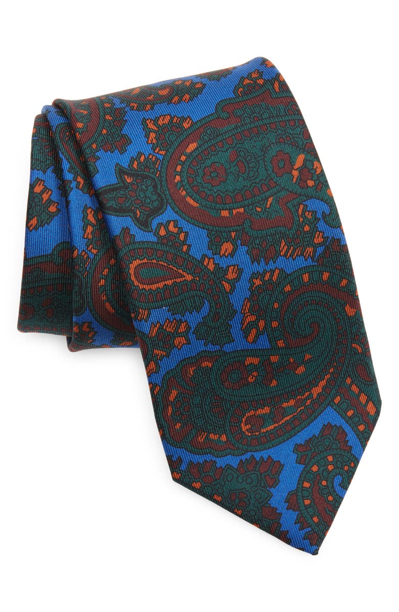 Drake's Paisley Silk Tie, Main, color, Blue/ Green