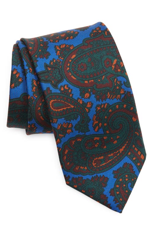 Drake's Paisley Silk Tie in Blue/Green 