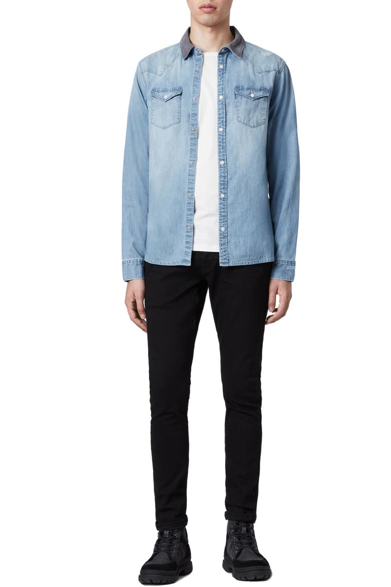 Dearne Regular Fit Denim Shirt, Alternate, color, MID INDIGO