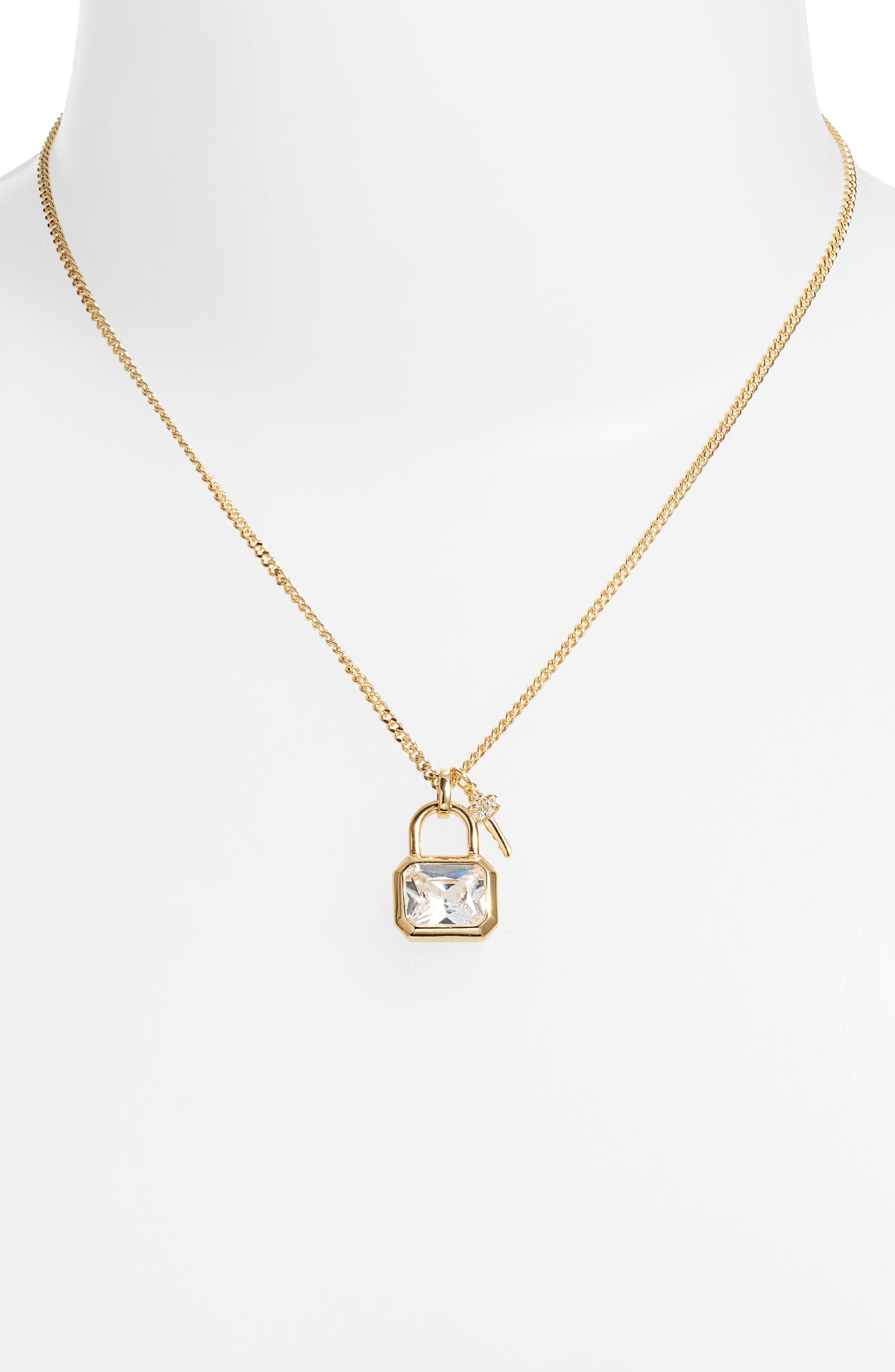 Nordstrom Lock & Key Cubic Zirconia Pendant Chain Necklace (Women ...