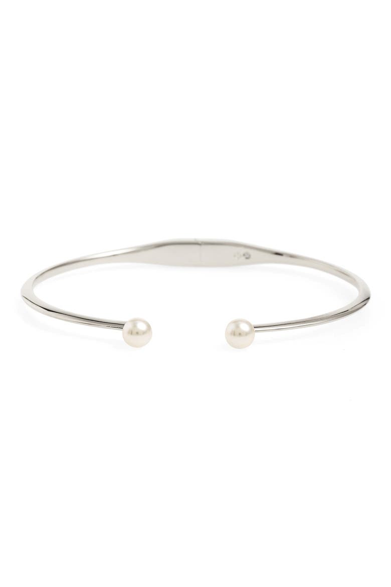 Faux Pearl Station Cuff, Main, color, SILVER