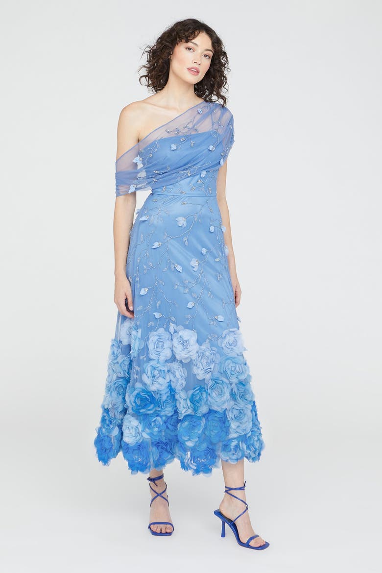 Meredith Floral Dress, Alternate, color, Cornflower Blue