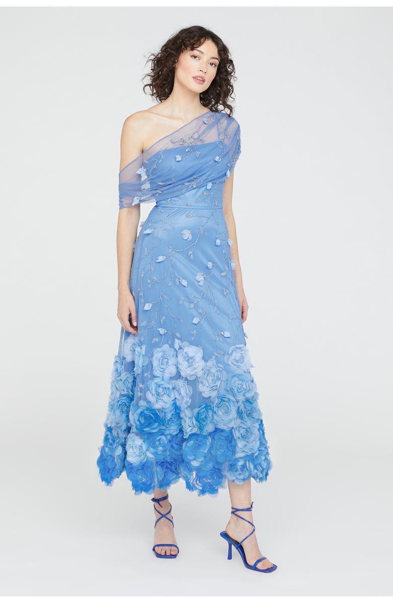 Theia Meredith Floral Dress, Alternate, color, Cornflower Blue