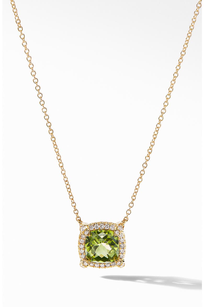 Petite Chatelaine® Pavé Bezel Pendant Necklace in 18k Gold, Main, color, PERIDOT