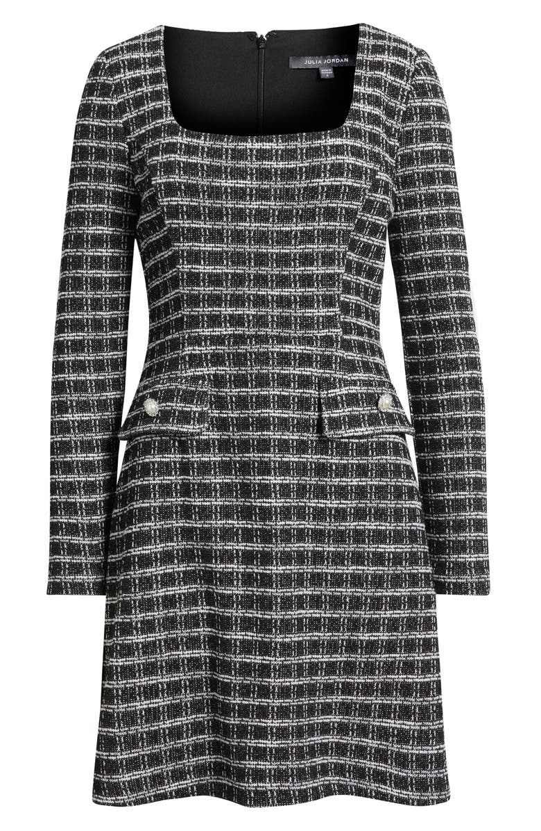 Julia Jordan Windowpane Plaid Long Sleeve Bouclé Dress, Alternate, color, Black Multi