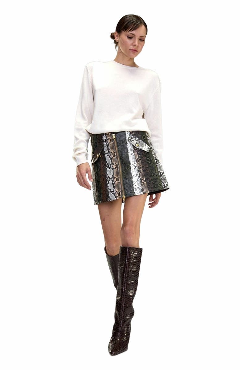 Cynthia Rowley Snake-Embossed Vegan Leather Skirt, Main, color, 