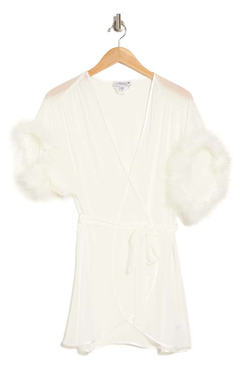 In Bloom by Jonquil Faux Fur Trim Chiffon Wrap, Main, color,