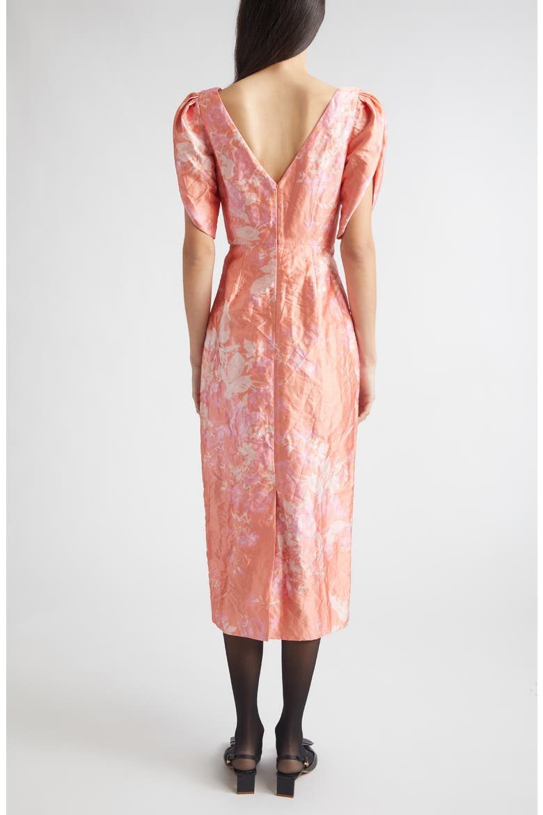 Floral Print Crushed Metallic Satin Gown, Alternate, color, ROSE BOUQUET PEACH PINK