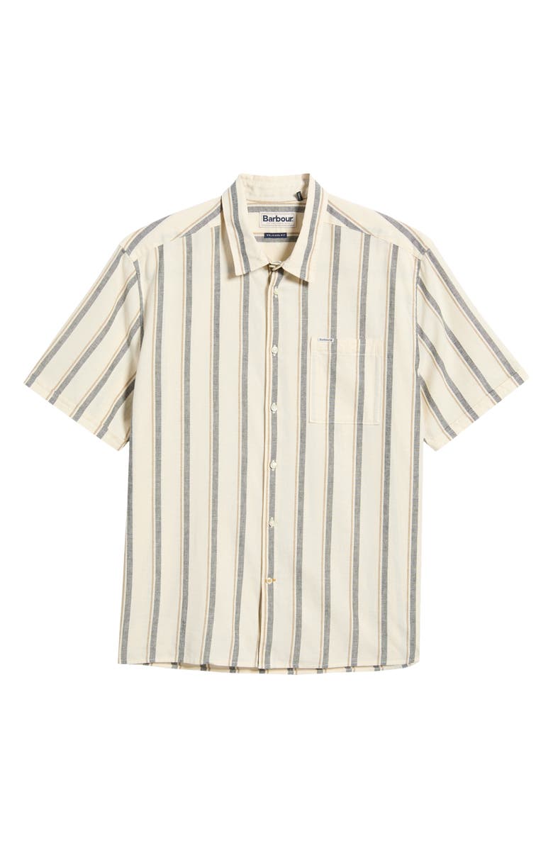 Barbour Barkend Stripe Summer Short Sleeve Cotton & Linen Button-Up Shirt, Main, color, Whisper White