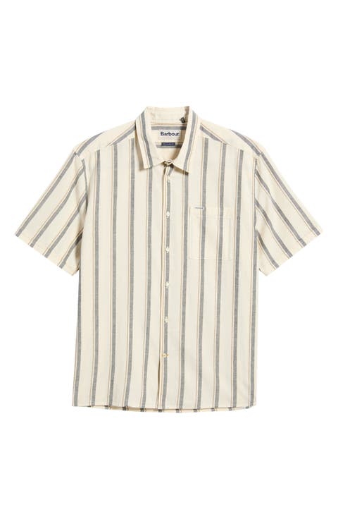 Barkend Stripe Summer Short Sleeve Cotton & Linen Button-Up Shirt