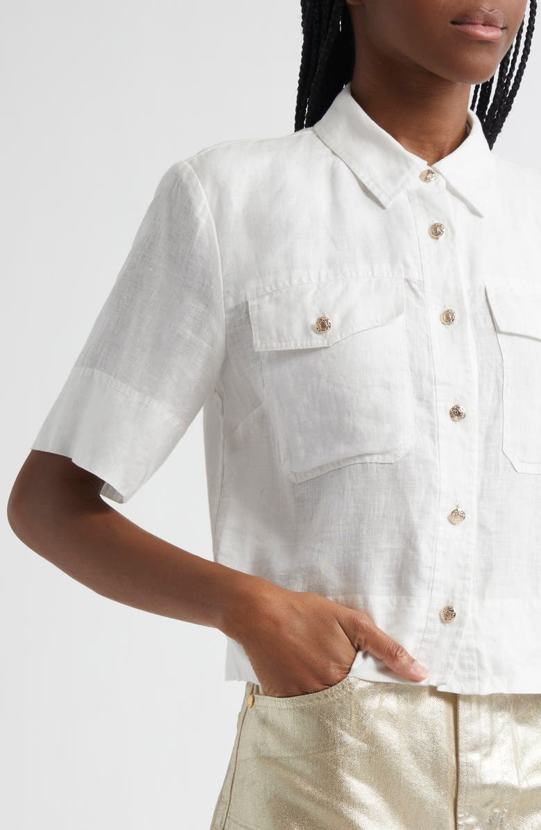 Veronica Beard Spruce Linen Button-Up Shirt, Alternate, color, Off White