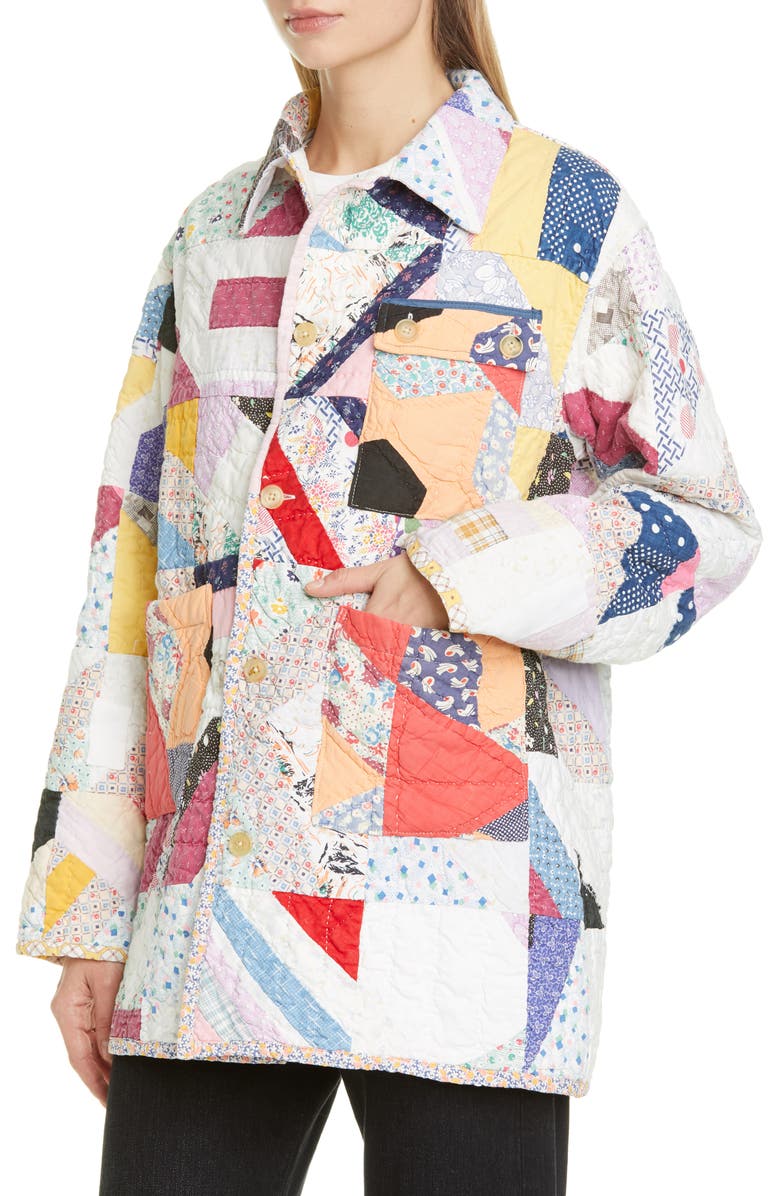 Bode One of a Kind Reworked Quilt Pastel Elongated Workwear Jacket, Alternate, color, 