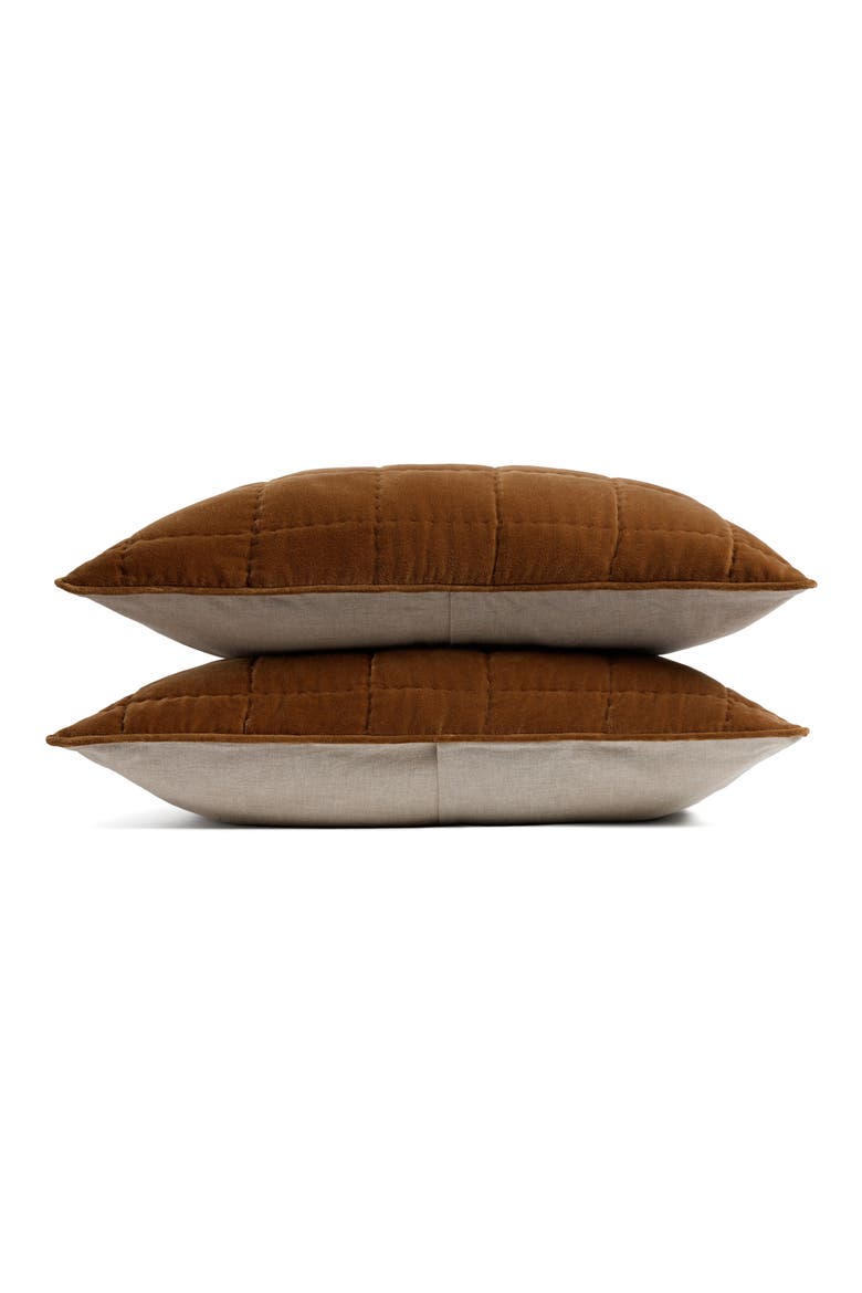 Set of 2 Hand Stitched Velveteen Pillow Shams, Main, color, TOBACCO