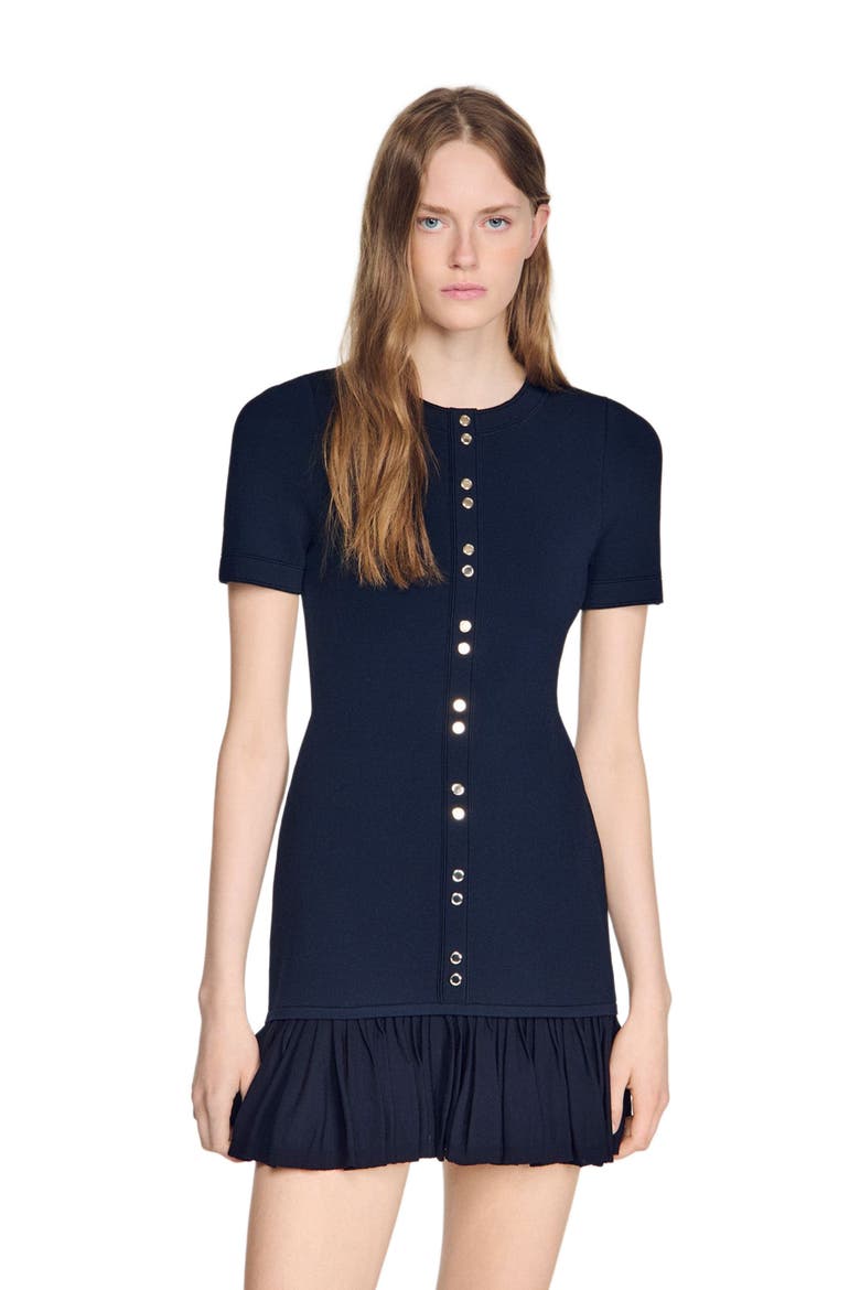 Short knit dress with ruffles, Alternate, color, Midnight blue