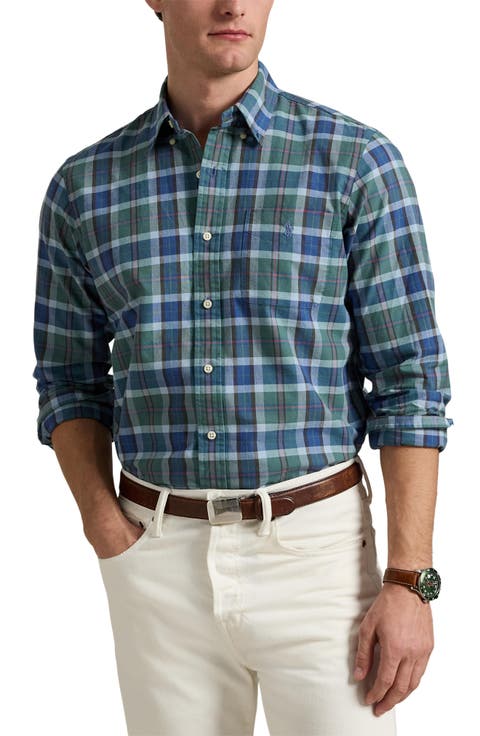 Classic Fit Plaid Cotton Oxford Button-Up Shirt