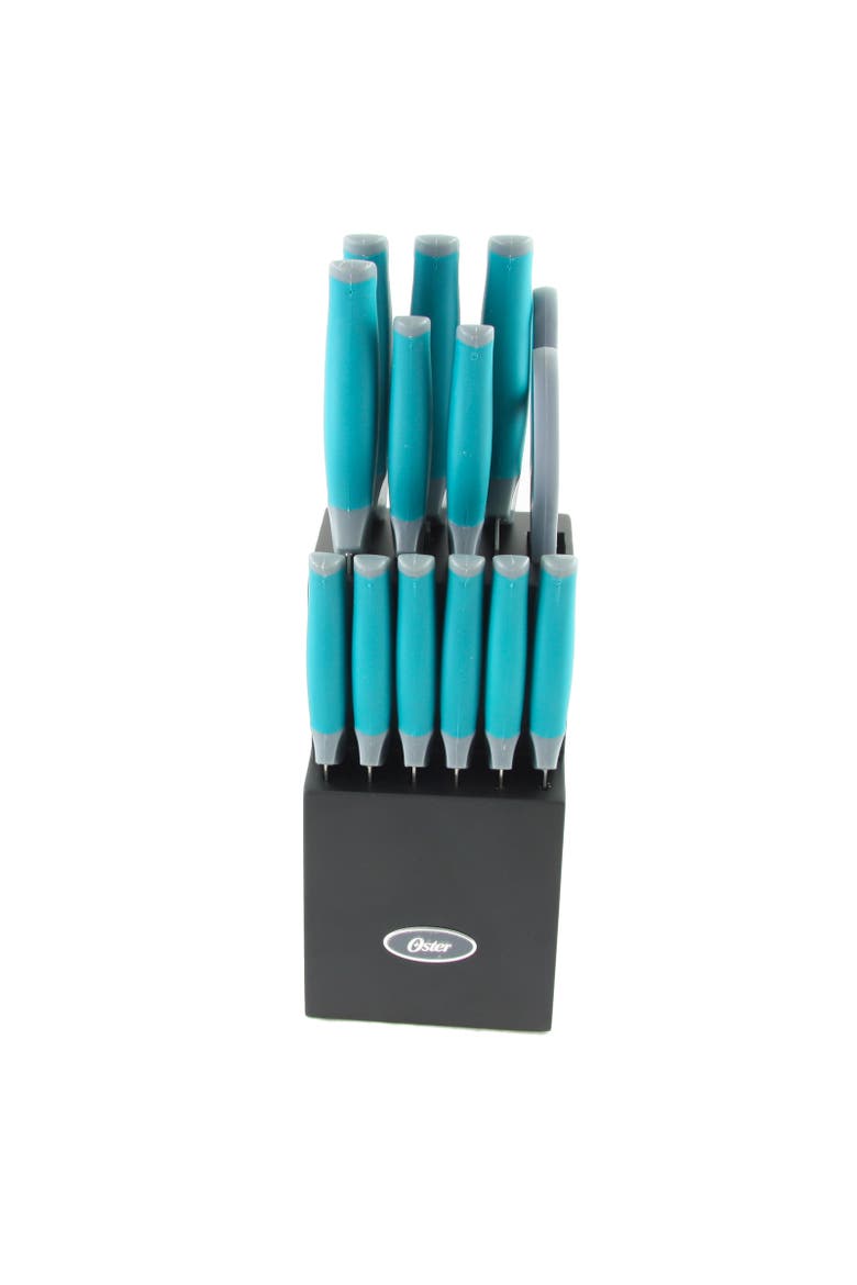 Lindbergh 14 Piece Stainless Steel Cutlery Set  with Wooden Block, Alternate, color, Teal