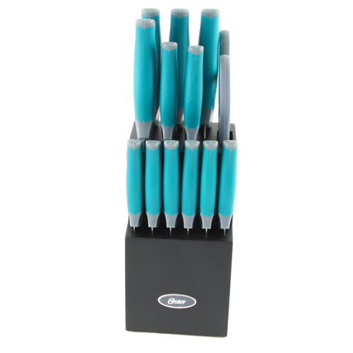 Oster Lindbergh 14 Piece Stainless Steel Cutlery Set With Wooden Block In Blue