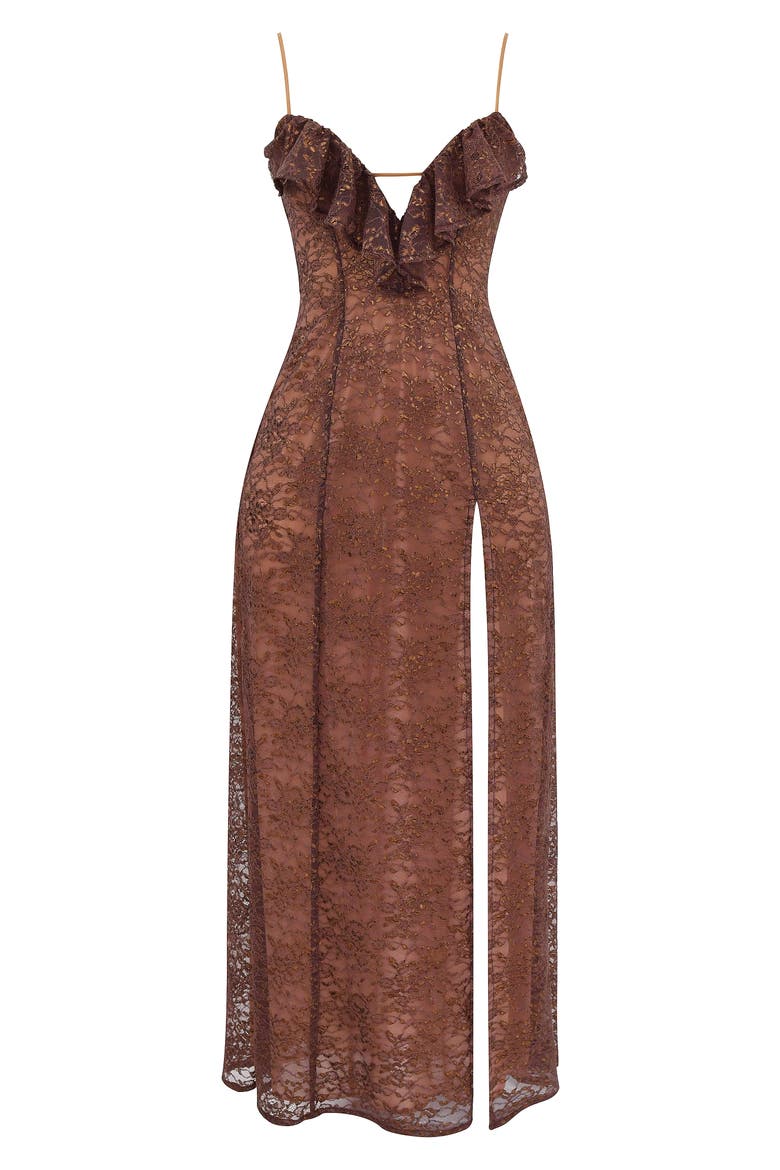 Lucianna Metallic Lace Sleeveless Gown, Alternate, color, PEPPERCORN