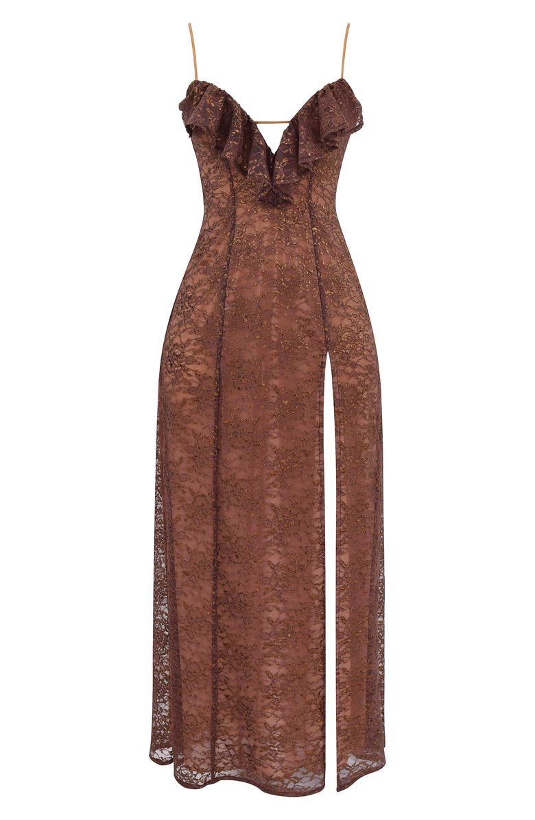 HOUSE OF CB Lucianna Metallic Lace Sleeveless Gown, Alternate, color, Peppercorn