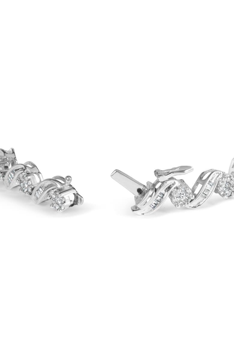 14K White Gold 2.00 Cttw Diamond Cluster and Spiral Link Bracelet, Alternate, color, White