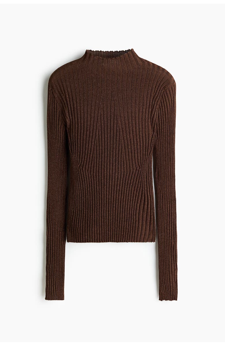 H&M Glittery Turtleneck Top, Main, color, Dark Brown