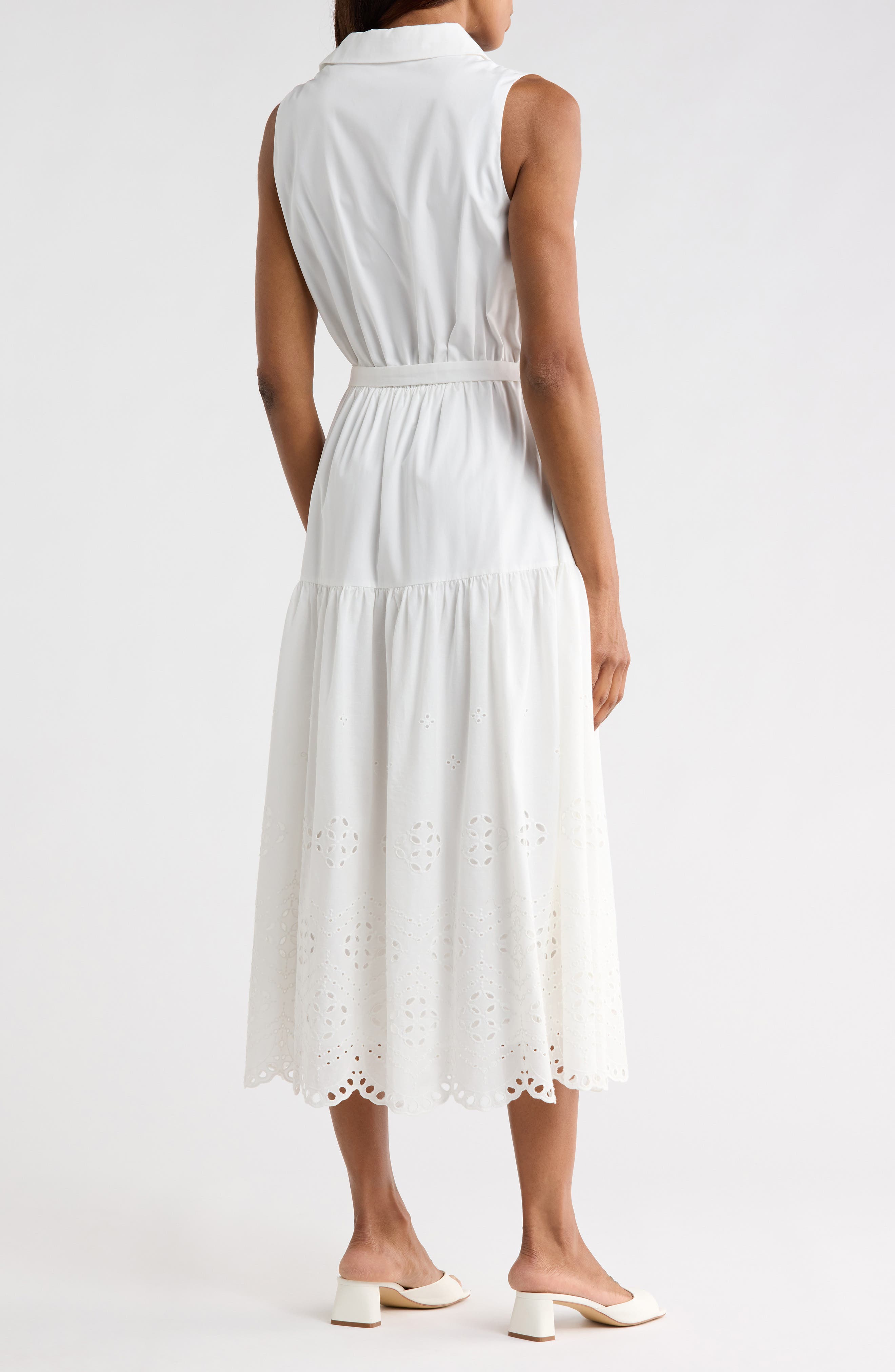 Sleeveless Eyelet Solid Midi Shirtdress - image 2