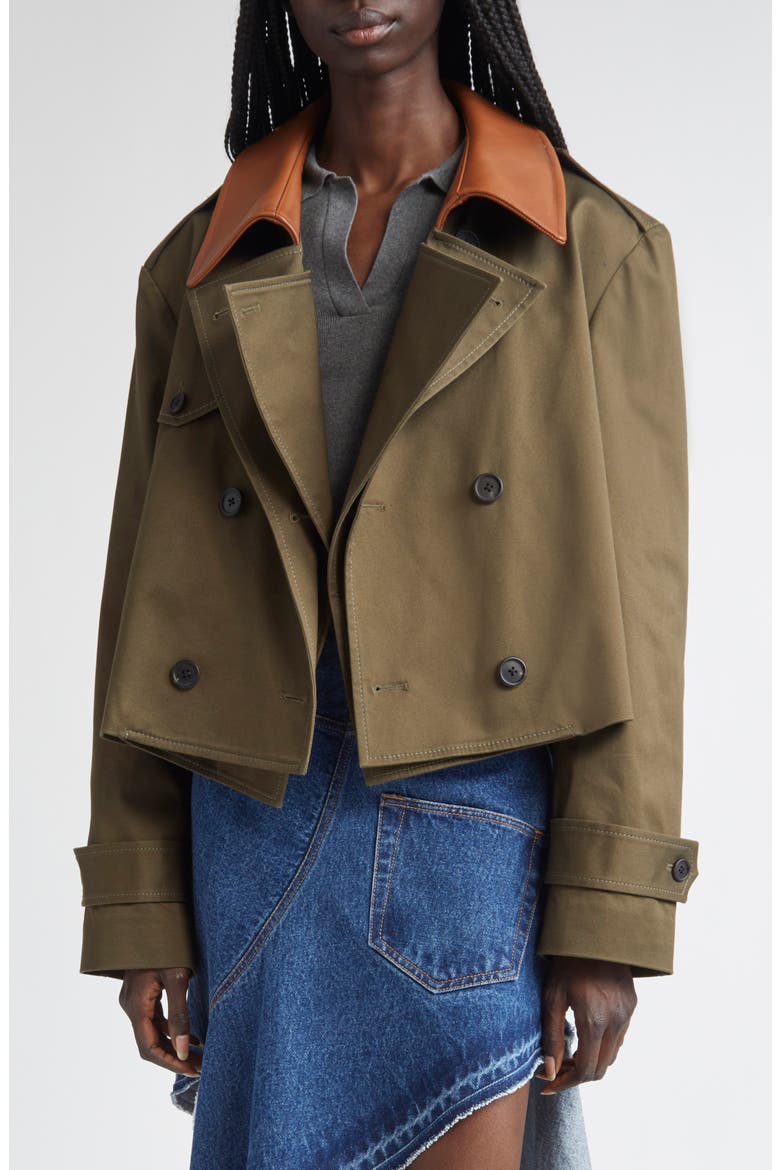 Double Front Crop Trench Coat, Main, color, OLIVE