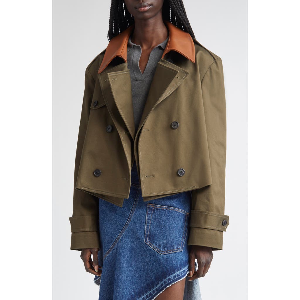 Monse Double Front Crop Trench Coat In Green