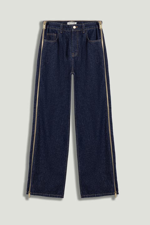 Zip Accent Straight-Leg Denim Pants
