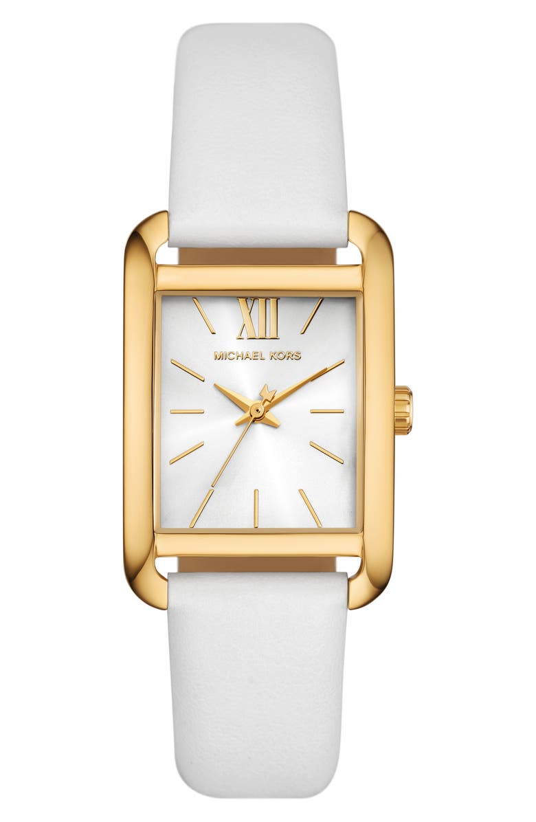 Michael Kors Monroe Three-Hand Quartz Leather Strap Watch, 27mm, Main, color, Gold