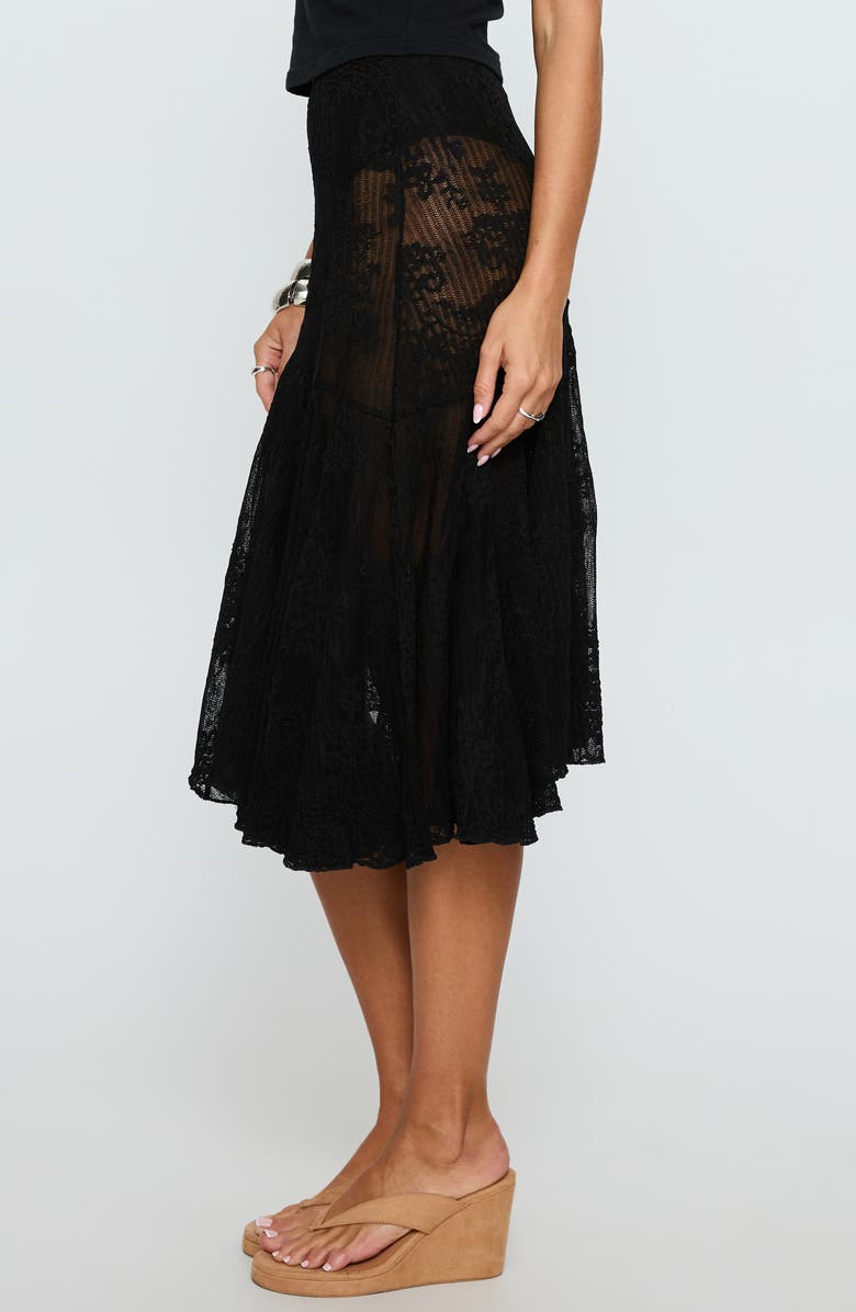 Princess Polly Mellissa Sheer Floral Jacquard Midi Skirt, Alternate, color, Black